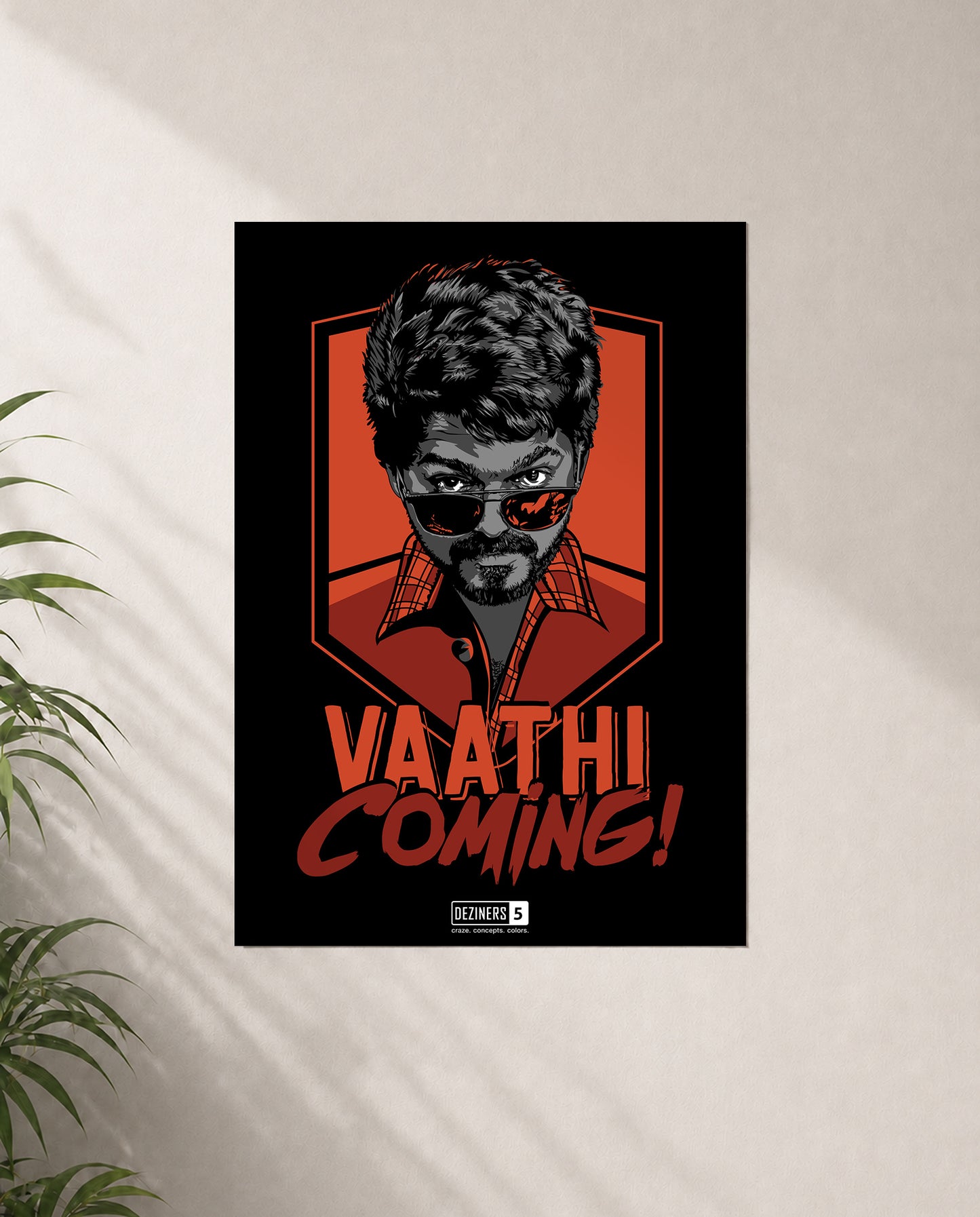 VAATHI COMING premium matte wall poster featuring Thalapathy-inspired celebratory cinematic artwork with bold styling.