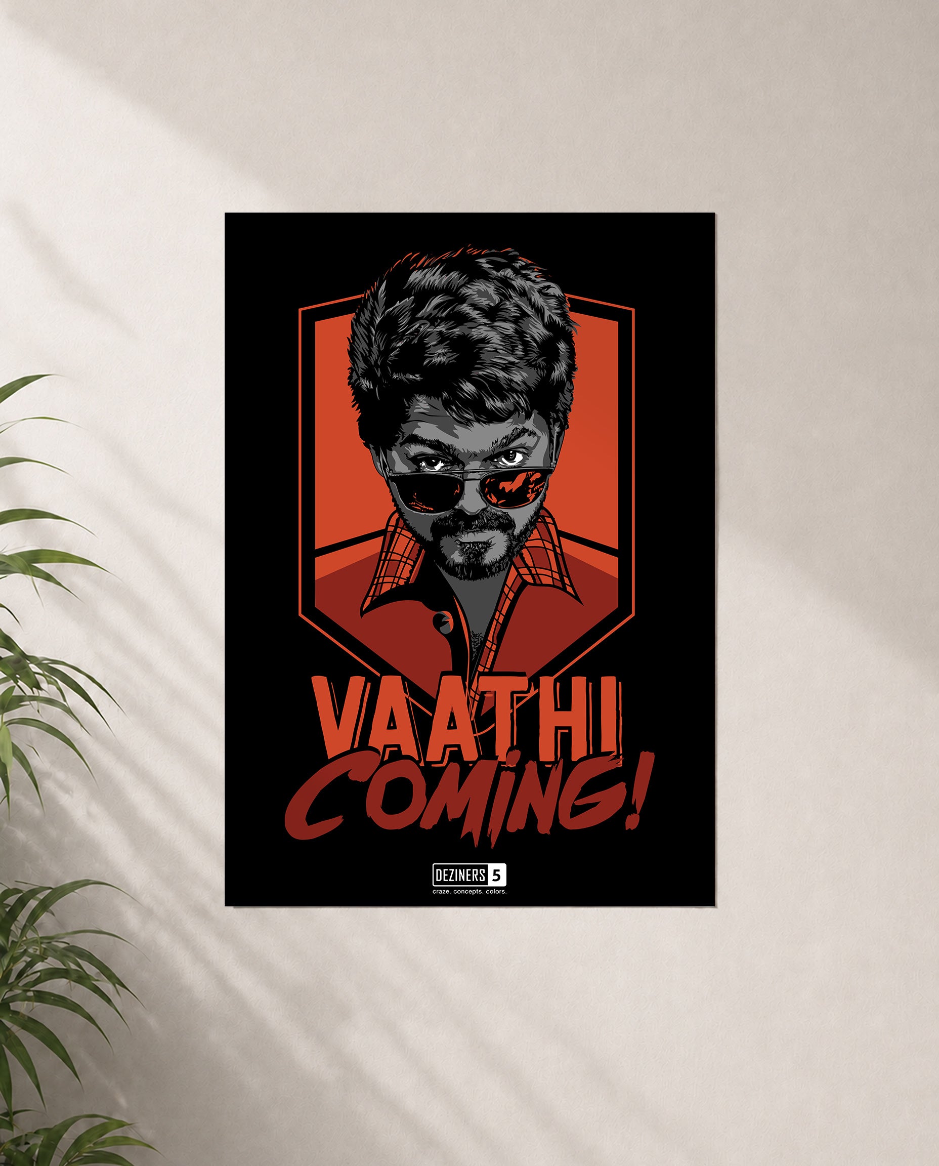 VAATHI COMING premium matte wall poster featuring Thalapathy-inspired celebratory cinematic artwork with bold styling.