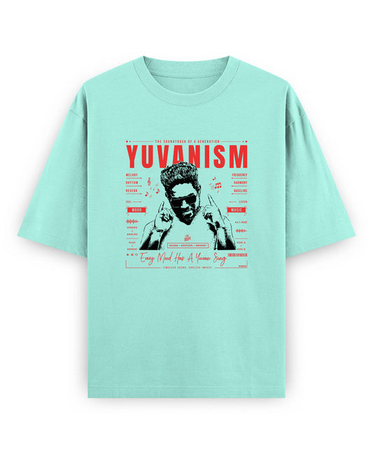 Front view of YUVANISM - Unisex Oversized Graphic T-Shirt in mint.